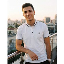 Beystil Erkek Beyaz Polo Yaka Logo Detaylı T-Şhirt 263467
