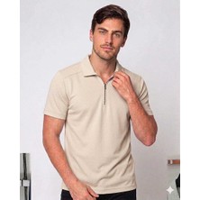Beystil Erkek Kemik Rengi Slim Fit Yarım Fermuarlı T-Şhirt 263471