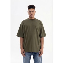 Machinist Erkek Basic Pamuklu Super Oversize Tişört Koyu Haki