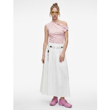 Koton Pamuklu Slim Fit Asimetrik Yaka Kolsuz Puantiyeli Drapeli Bluz