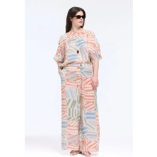 Love My Body Desenli Geniş Paça Pantolon Coral 153L9759001