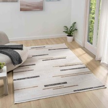 Pera Halı Krem Bej Kahve Yatay Blok Desenli Halı - MK0559GRL