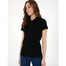 Pierre Cardin Kadın Siyah Slim Fit Pamuklu Polo Yaka Basic Tişört 50325456-VR046