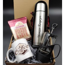 vegahediye v vega Kişiye Özel 500ML. Exclusive Çelik Termos & French Press & Tasarım Kupa & Colombian Kahve Hediye Seti (Model 1)