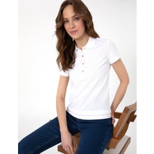 Pierre Cardin Kadın Beyaz Slim Fit Pamuklu Polo Yaka Basic Tişört 50325456-VR013