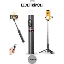 Divex LED Işıklı Selfie Tripod – Uzaktan Kumandalı, Uzayan Telefon Standı, Profesyonel Çekim