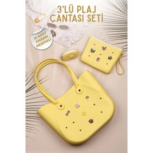 Nandy Home 3’lü Plaj Çantası Seti Büyük Boy Silikon Çanta + Makyaj Çantası + Mini Cüzdan