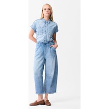 Love My Body Beli Lastikli Bol Denim Pantolon Mavi 153LO032000