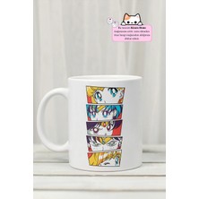 Kizaru Home Sailor Moon - Usagi Tsukino, Mızıno Ami, Hino Rei, Kino Makoto ve Aino Minako Karakterler Anime Tasarım Baskılı Porselen Kupa Bardak