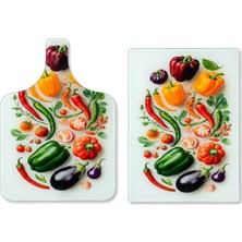 Segy Home 2'li Set Temperli Cam Sebze Meyve Doğrama Kesme Tahtası + Yedek Slikon Ayak (Dikdörtgen ve Saplı Kesme Tahtası)