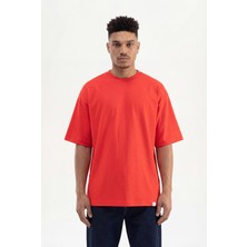 Machinist Erkek Basic Pamuklu Super Oversize Tişört Nar