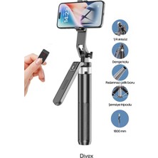 Divex 360 Derece Dönebilen Uzaktan Kumandalı Tripod -Selfie Çubuğu ve Telefon Tutucu Stand