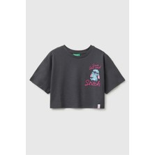 United Colors Of Benetton Kız Çocuk Lilo & Stitch Baskı Detaylı Crop T-Shirt Kahverengi 6-13 Yaş