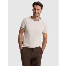 Pierre Cardin Erkek Koyu Bej Slim Fit %100 Pamuk Bisiklet Yaka Triko Tişört 50328164-VR088