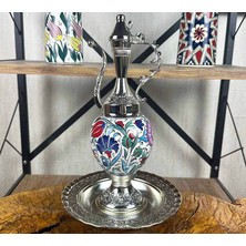 Çini Evi Klasik Bahar Motifli Gümüş Kaplama Çini Ibrik Seti