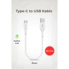 Divex 25 cm Type-C To USB Şarj Kablosu - 2.4A Hızlı Şarj ve Yüksek Hızlı Veri Aktarımı