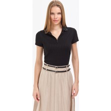 Pierre Cardin Kadın Siyah Slim Fit Basic Tişört 50320697-VR046