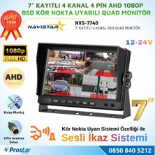 Navistar 7 Inç 4 Kanal Full Hd Bsd Kör Nokta Uyarılı Ahd Quad Araç Monitörü Aktif Nesne Algılama + Sesli Ikaz 12-24V