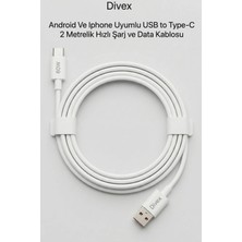 Divex Android ve Lphone Uyumlu 60W USB & Type-C Pd 2 Metrelik Hızlı Sarj Kablosu