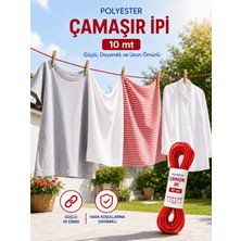 Beylini 2 Adet 10 mt Polyester Çamaşır Ipi Pvc Kaplama Sarkma Yapmaz Balkon Çamaşır Askılığı Çok Amaçlı Kurutma Kırmızı