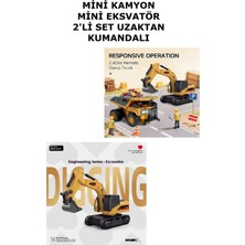 1/64 2.4 Ghz USB Şarjlı Uzaktan Kumandalı Mini Ekskavatör Mini Kamyon 2 Li Set