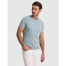 Pierre Cardin Erkek Koyu Mint Slim Fit %100 Pamuk Bisiklet Yaka Triko Tişört 50325064-VR152