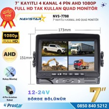 Navistar Kayıtlı 7 Inç 4 Kanal Full Hd Quad Ahd/analog 4 Pin Araç Monitörü 256 GB Sd Kart Destekli 12-24V