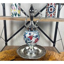 Çini Evi Lale Motifli Gümüş Kaplama Iznik Çini Ibrik Seti