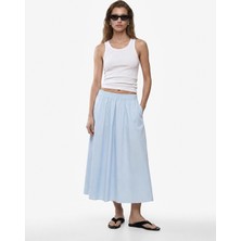 Koton Pamuklu Beli Lastikli Çan Kesim Cepli Maxi Poplin Etek