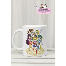 Kizaru Home Sailor Moon - Usagi Tsukino, Mızıno Ami, Hino Rei, Kino Makoto ve Aino Minako Karakterler Anime Tasarım Baskılı Porselen Kupa Bardak
