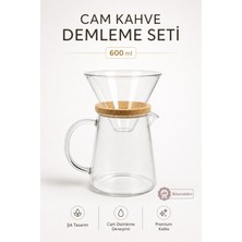 UltraMint Ahşap Detaylı 600 ml Cam Kahve Demleme Seti ve Pour Over Filtre