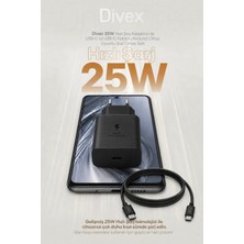 Divex 25W Android Uyumlu Süper Hızlı Şarj Adaptörü & Kablo Usb-C To Usb-C (1 Metre)