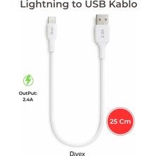 Divex 25 cm Lightning USB Şarj Kablosu - 2.4A Hızlı Şarj ve Veri Aktarım Kablosu - iPhone Uyumlu