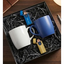 vegahediye v vega Kişiye Özel 2'li Mavi & Sarı USB Çakmak & 2'li Mavi & Beyaz Kupa Hediye Seti (Mavi-Sarı)
