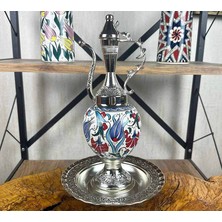 Çini Evi Geleneksel Lale ve Karanfil Desenli Iznik Çini Ibrik Seti