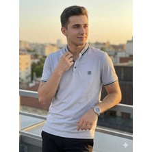 Beystil Erkek Açık Gri Polo Yaka Logo Detaylı T-Şhirt 263467