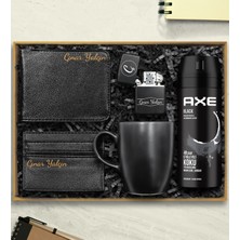 vegahediye v vega Kişiye Özel Benzinli Çakmak & Axe Deodorant & Erkek Cüzdan & Kartlık & Siyah Kupa Hediye Seti
