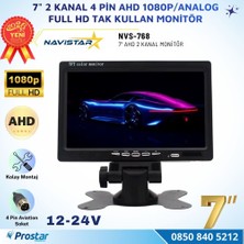 Navistar 7 Inç 2 Kanal Full Hd Ahd/analog Tak Kullan Araç Monitörü Ayna Görüntüsü Ayarlı + Park Çizgisi 12-24V