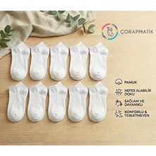 Çorapmatik 10' Lu Ekonomik Paket Unisex Beyaz Kısa Spor Patik Çorap