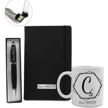 vegahediye v vega Kişiye Özel Tasarımlı Siyah Defter & Kişiye Özel Siyah 32GB USB Touchpen Kalem & Isme Özel Kupa Hediye Seti (Model 1)