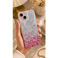Edelfu iPhone 15 Plus / 14 Plus Uyumlu - Aurora Parlak Tüy Desenli Gümüş Koruyucu Silikon Telefon Kılıfı