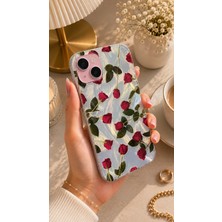 Edelfu iPhone 15 Plus / 14 Plus Uyumlu - Aurora Parlak Tüy Desenli Gümüş Koruyucu Silikon Telefon Kılıfı