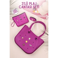 Nandy Home 3’lü Plaj Çantası Seti Büyük Boy Silikon Çanta + Makyaj Çantası + Mini Cüzdan