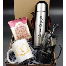vegahediye v vega Kişiye Özel 500ML. Exclusive Çelik Termos & French Press & Harf Kupa & Colombian Kahve Hediye Seti (Model 1)