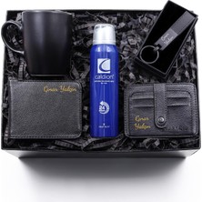 vegahediye v vega Kişiye Özel Cüzdan & Erkek Deodorant & Kartlık & Siyah Anahtarlık & Siyah Kupa Hediye Seti