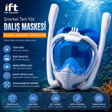 Artnest Çift Tüplü Tam Yüz Şnorkel Dalış Maskesi (S/M BEDEN) Full Face Buğu Önleyici Anti-Sızıntı 180° Panoramik Görüşlü Kamera Aparatlı