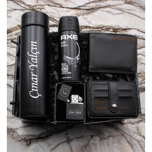 vegahediye v vega Kişiye Özel Dereceli Termos & Axe Deodorant & Cüzdan & Benzinli Çakmak & Kartlık Hediye Seti