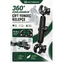 Motobros Motosiklet Aksiyon Kamera Tutucu 360° Ayarlanabilir Y1 Motosiklet Çift Yengeç Kelepçeli Aksiyon Kamera Destek