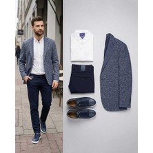 Beystil Erkek Lacivert Slim Fit Düz Keten Pantolon