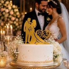 Dodomar Bride Gelin Damat Pasta Üstü Plexi Çubuklu Nikah Düğün Pasta Süsü Dekoru